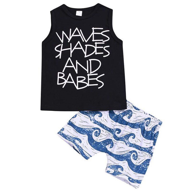 

Black Letter Sleeveless T-shirt Printed Shorts Suit