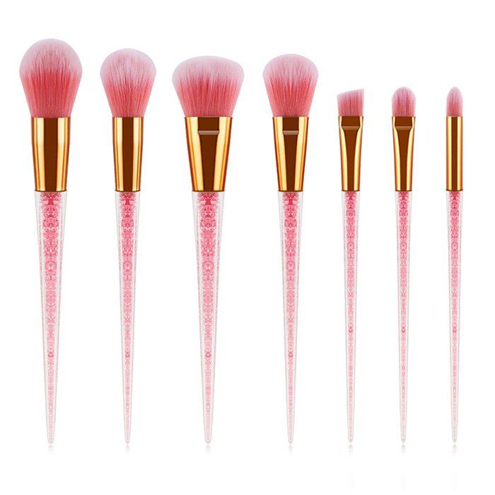

ZAFUL Conical Makeup Brush Transparent Handle Crystal Granules Beauty Tool 7pcs, Light pink
