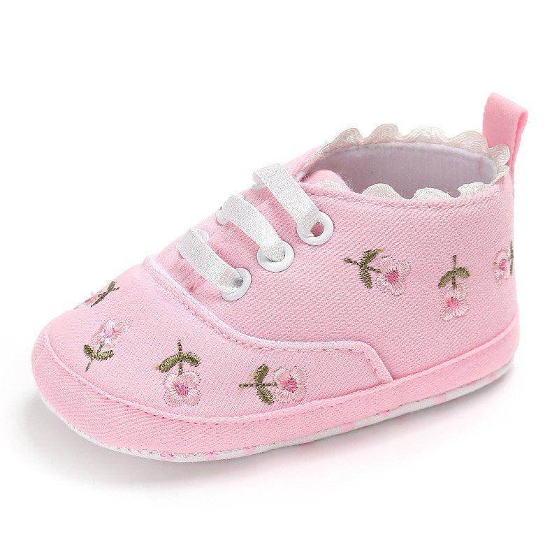 

Embroidered Baby Shoes Soft Cotton Cloth Sole, Pink