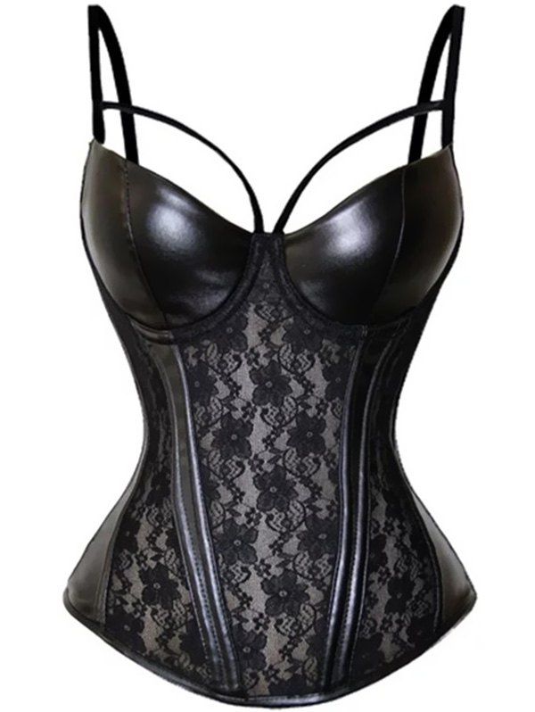 

Women Lace Breathable Mesh Sexy Abdomen Leather Corset, Black