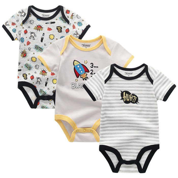 

FETCHMOUS BDS3 Newborn Baby Summer Jumpsuit Short Sleeve Small Animal Pattern Dress Suit 3PCS, Multi-c