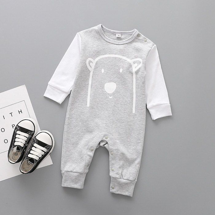 

Long-sleeved Cotton One-piece Baby Romper, Gray