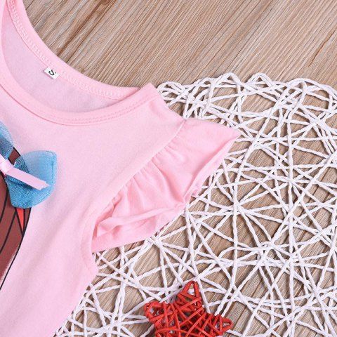 

Girls Print T-shirt Flower Shorts Suit, Light pink