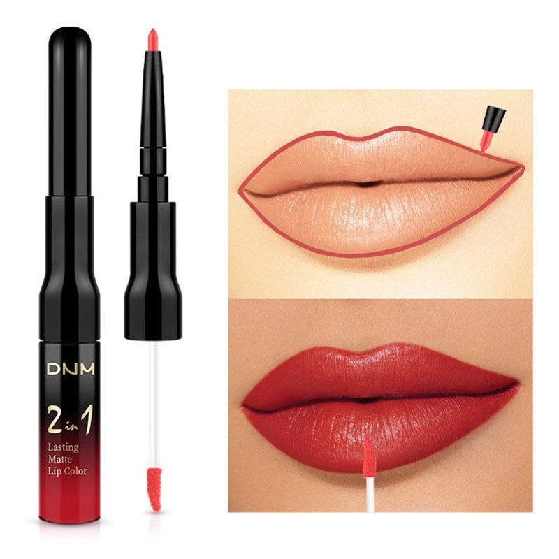 

DNM ML0031 2 in 1 Lip Gloss Liner Matte Double Head Lipstick, Cherry red