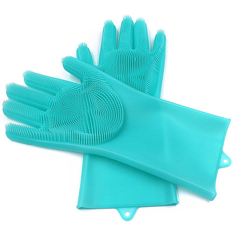 

Multi-function Non-slip Insulation Cleaning Brush Kitchen Durable Gloves, Macaw blue green