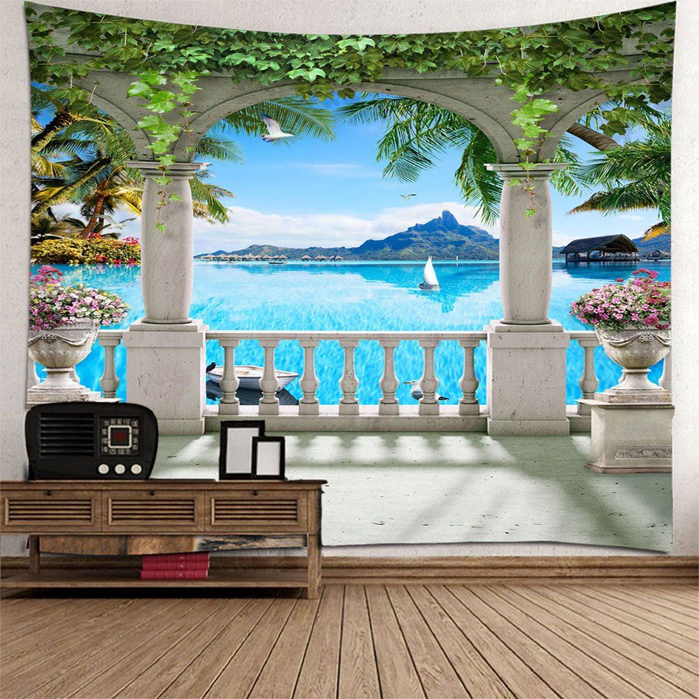 

Beautiful 3D Sea View Tapestry Home Decoration, Multi-a