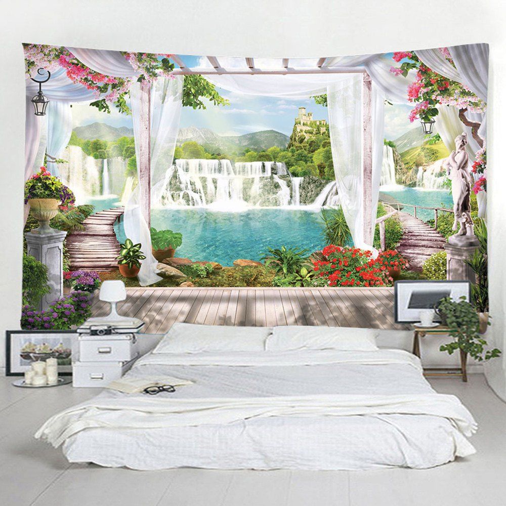 

Creative Window Sill Waterfall Tapestry, Light aquamarine