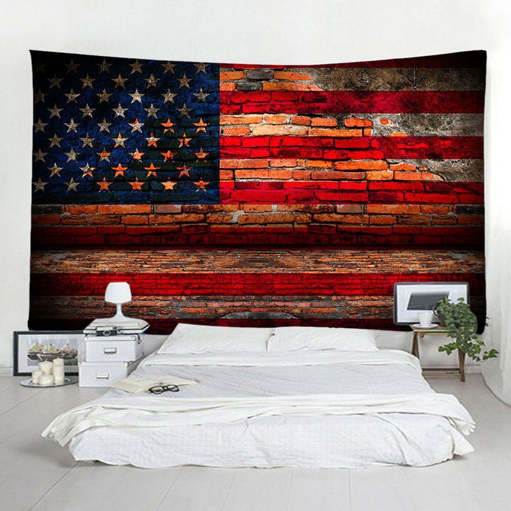 

Flakes Brick Wall American Flag Pattern Tapestry, Multi-a