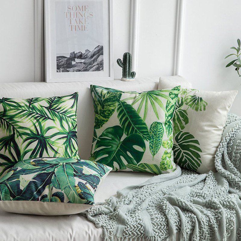 

Green Leaf Tropical Plant Theme Cushion Pillowcase 4PCS, Medium aquamarine