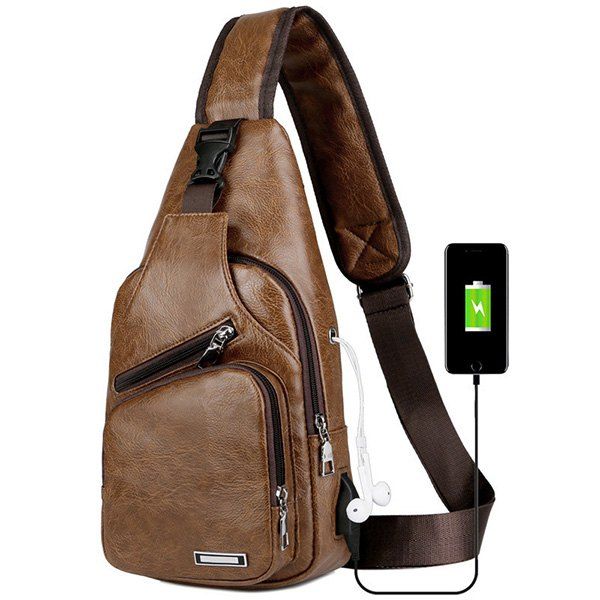 

USB Charging Chest Bag Casual Fashion, Camel brown