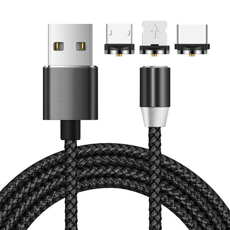 

Magnetic 3 in 1 8 Pin / Type-C / Micro USB Charging Cable 2m, Black