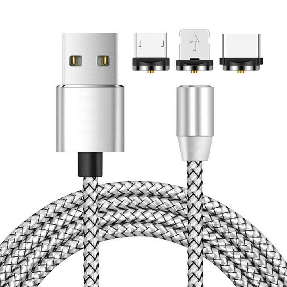 

Magnetic 3 in 1 8 Pin / Type-C / Micro USB Charging Cable 2m, Silver