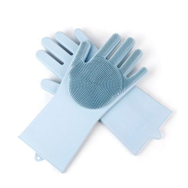 

Silicone Dishwashing Gloves Brush Slip Resistant Household Kitchen Glove Cleaning Tools, Baby blue