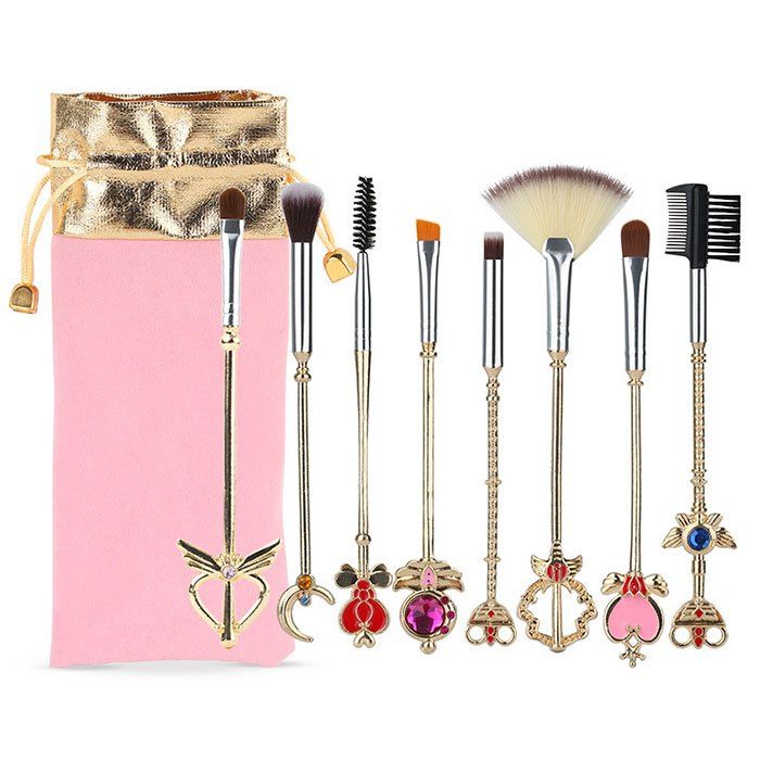 

Heart Moon Shape Metal Handle Makeup Brush Set Cosmetic Brush Eye Liner Foundation Powder Beauty Tools 8pcs, Pink