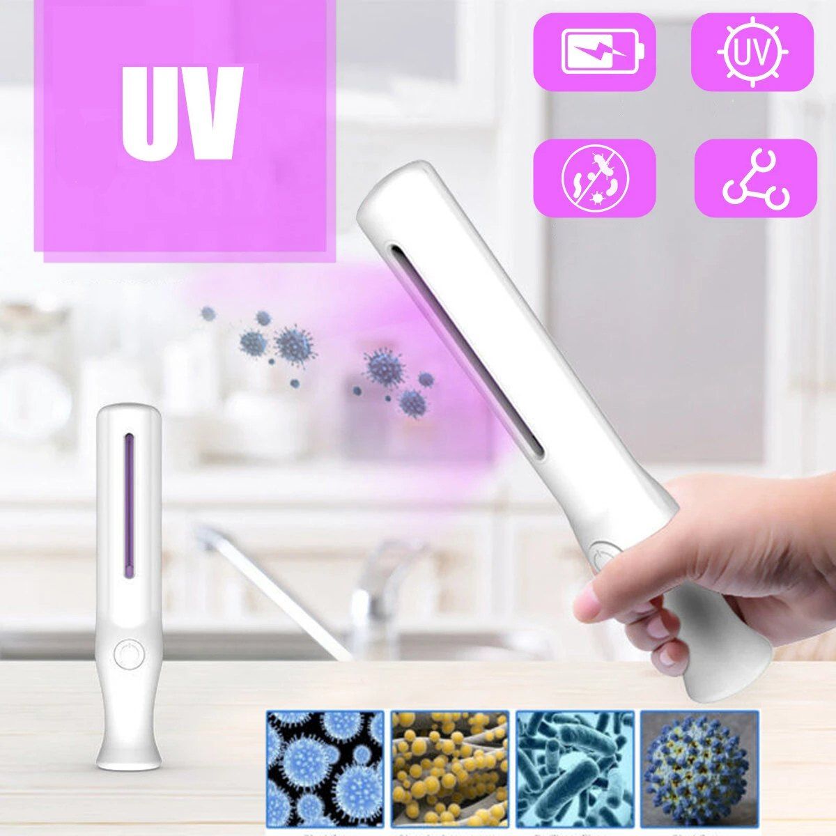 

Handheld UV Disinfection Light Ultraviolet Portable Disinfection Lamp Sterilization for Home Office Travel, White