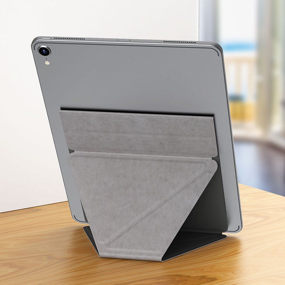 

Pasted Thin Magnetic Tablet PC Holder Folding Portable Bracket PU Leather Stand Youth Version for iPad Xiaomi Huawei Tablet, Battleship gray