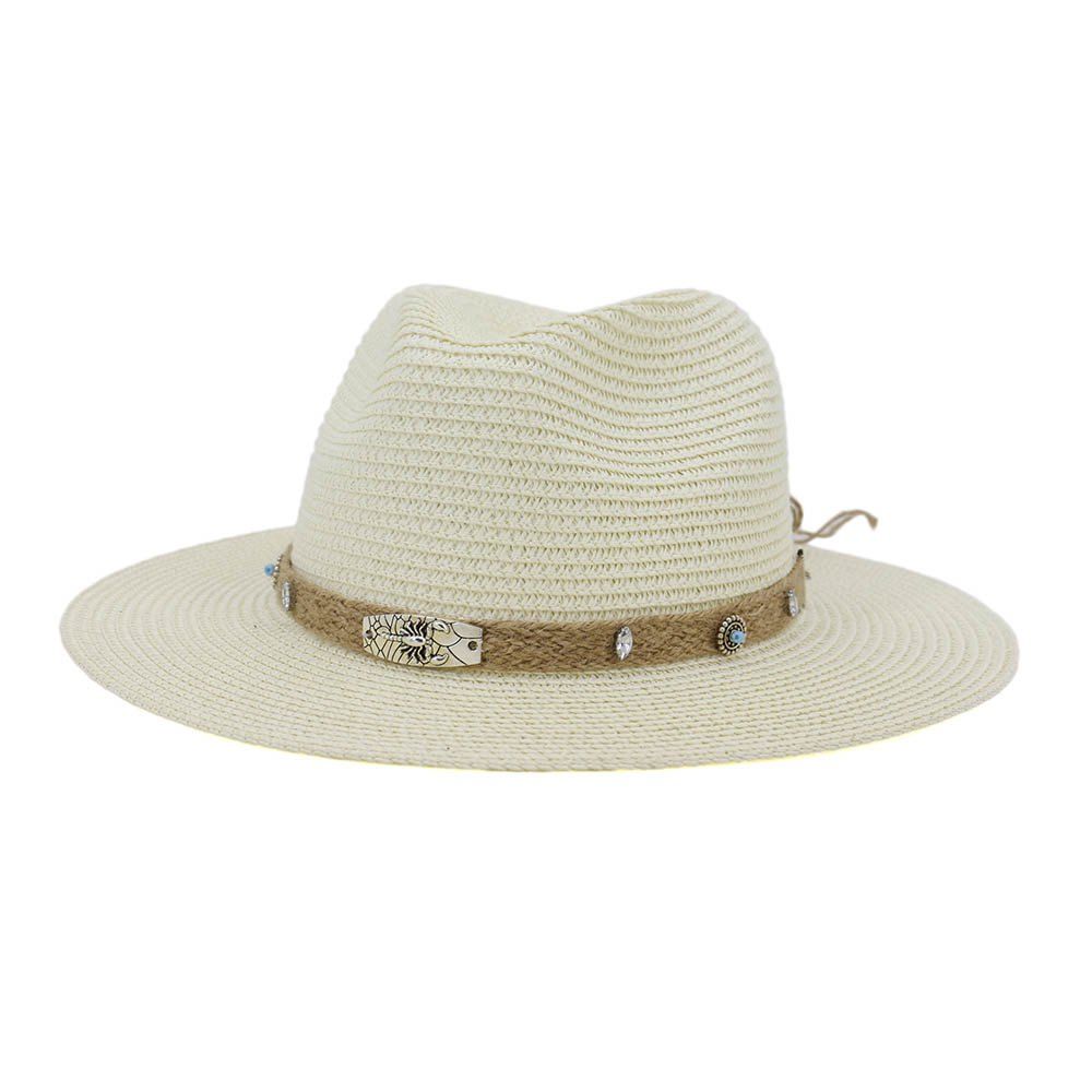 

CMDJS237 Straw Hat Jazz Lady Outdoor Beach Sun Hat, Milk white