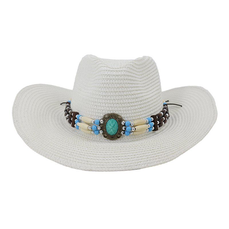 

NZCM095 Outdoor Men Women Hat Seaside Beach Sun Cowboy Hat, White