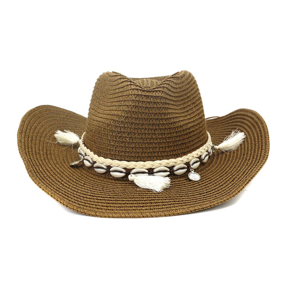 

NZCM094 Outdoor Men Women Hat Seaside Beach Sun Cowboy Hat, Brown