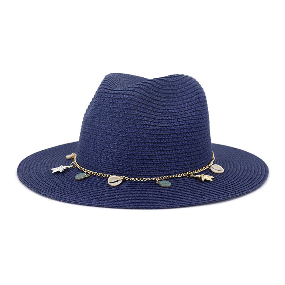 

Women Outdoor Seaside Sunscreen Beach Headgear Shade Straw Sun Hat Spring Summer British Style Jazz Cap, Cadetblue