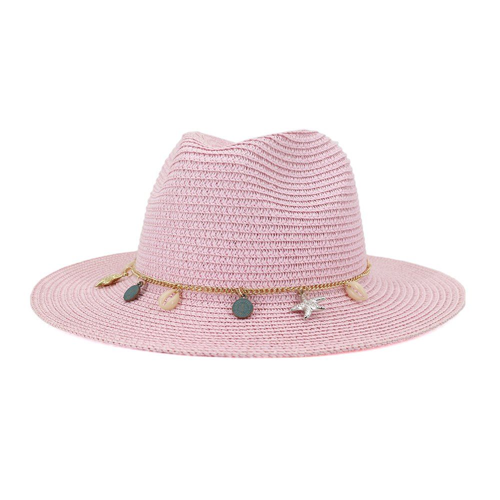 

Women Outdoor Seaside Sunscreen Beach Headgear Shade Straw Sun Hat Spring Summer British Style Jazz Cap, Hot pink