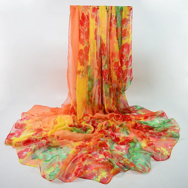 

Sakura Printed Wrap Scarf, Orange