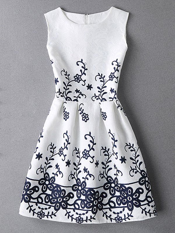 [45% OFF] Flower Jacquard Sleeveless Dress | Rosegal