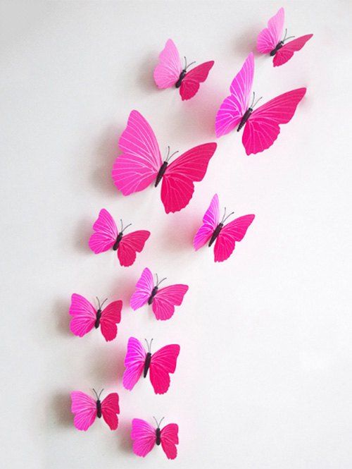 

12Pcs/Set Simulation DIY Magnet Butterflies 3D Wall Stickers, Rose madder