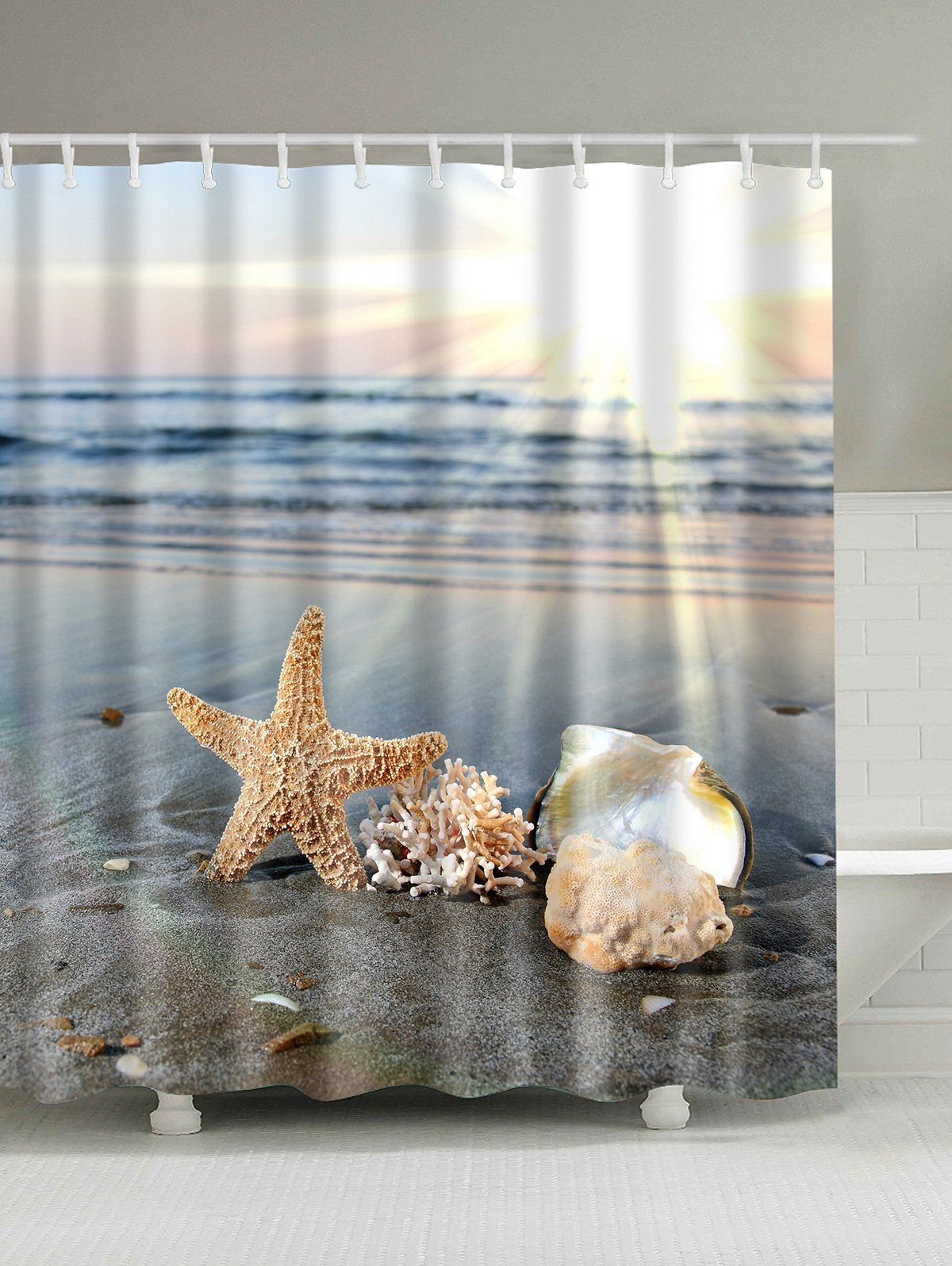 

Sunny Beach Print Waterproof Shower Curtain, Colormix