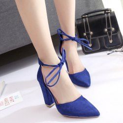 Ankle Lace Chunky Heel Pointed Toe Pumps