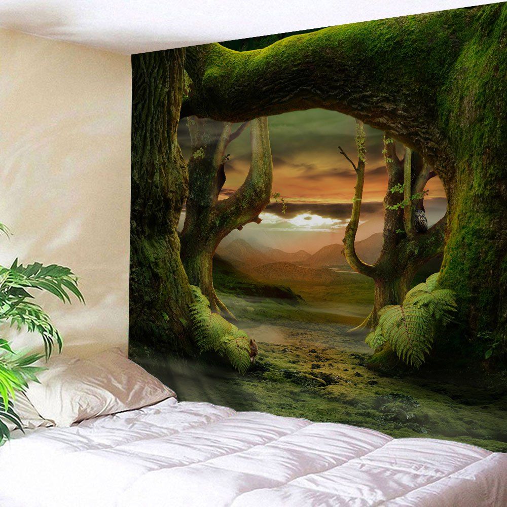 

Fairyland Forest Hanging Decorative Wall Tapestry, Deep green