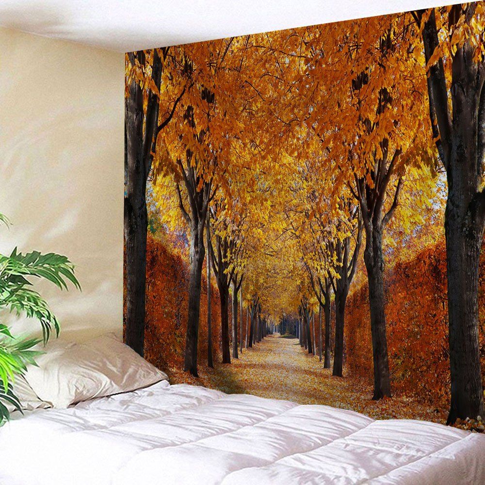 

Autumn Grove Scenery Fabric Wall Art Tapestry, Gold brown