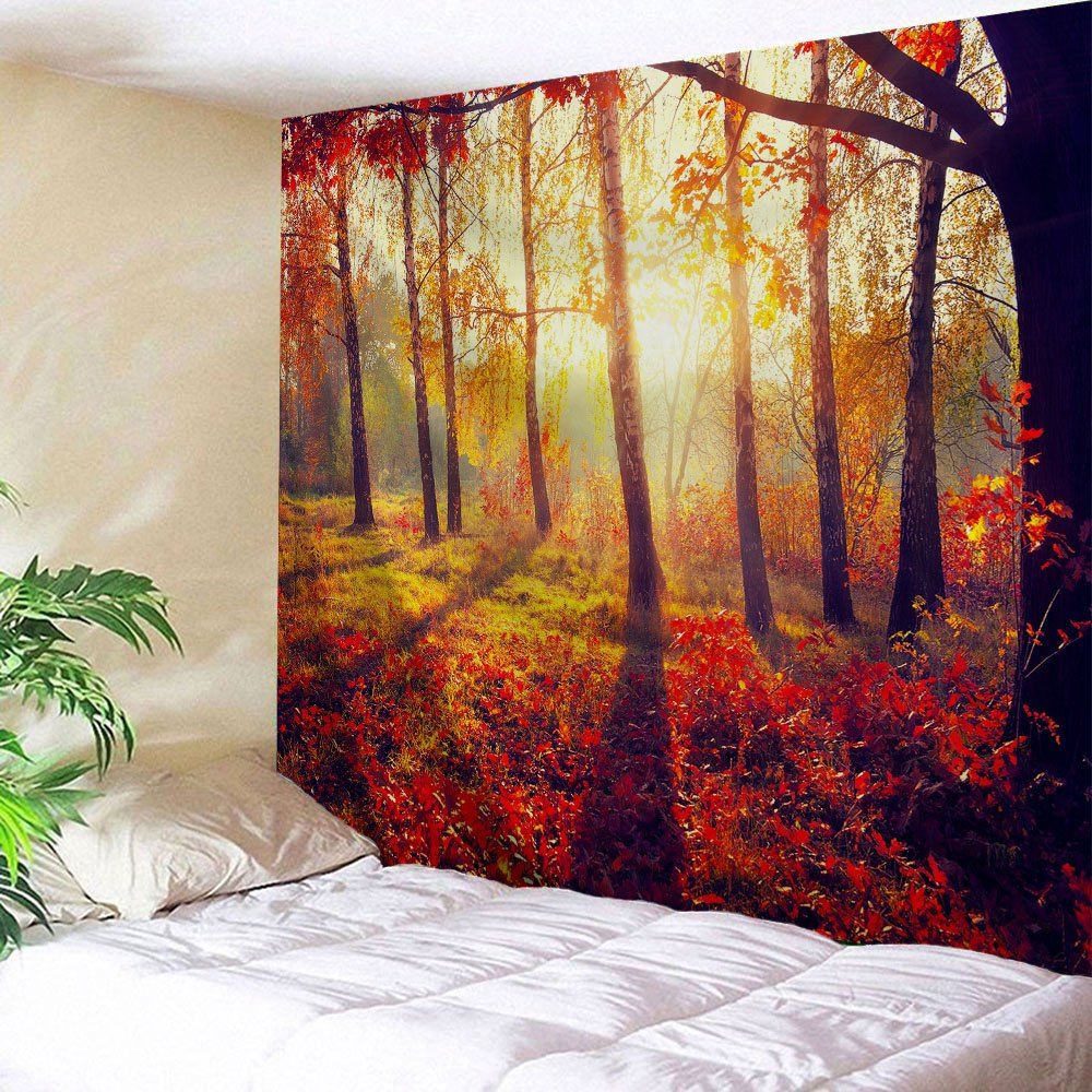 [37 OFF] Autumn Sunshine Forest Wall Tapestry For Dorm Rosegal