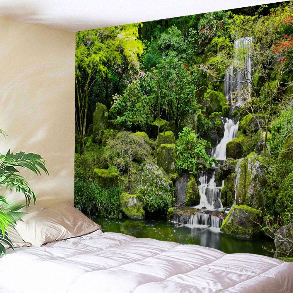 

Mountain Falls Print Tapestry Wall Hanging Art Decoration, Green
