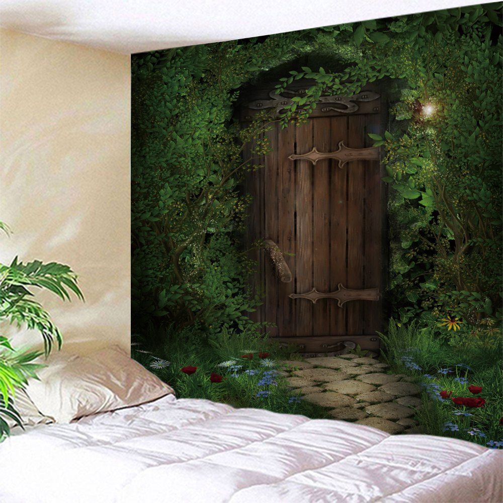 

Trees Wood Door Print Tapestry Wall Hanging Art Decoration, Green