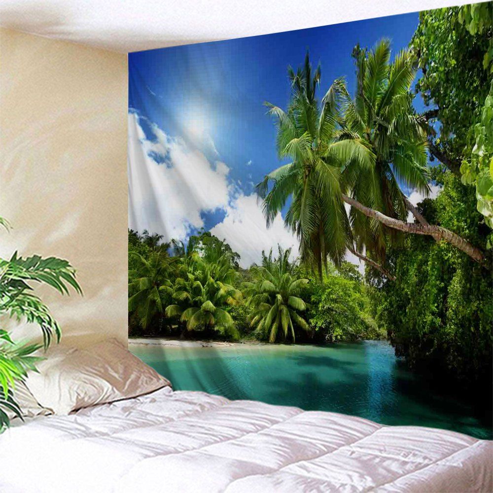 

Coconut Tree Water Print Tapestry Wall Hanging Art Decoration, Green