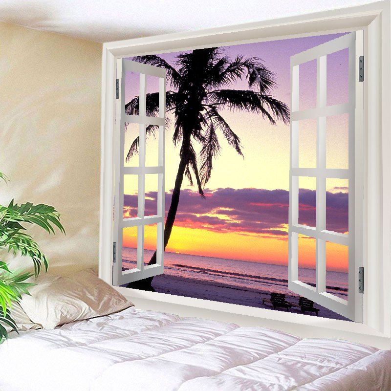 

Window Sunset Beach Print Tapestry Wall Hanging Art Decoration, Colormix