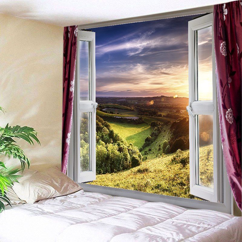 [44% OFF] Window Nature View Print Tapestry Wall Hanging Art Decoration ...