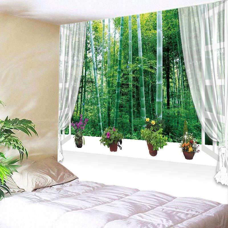 

Window Bamboo Forest Print Tapestry Wall Hanging Art Decoration, Green