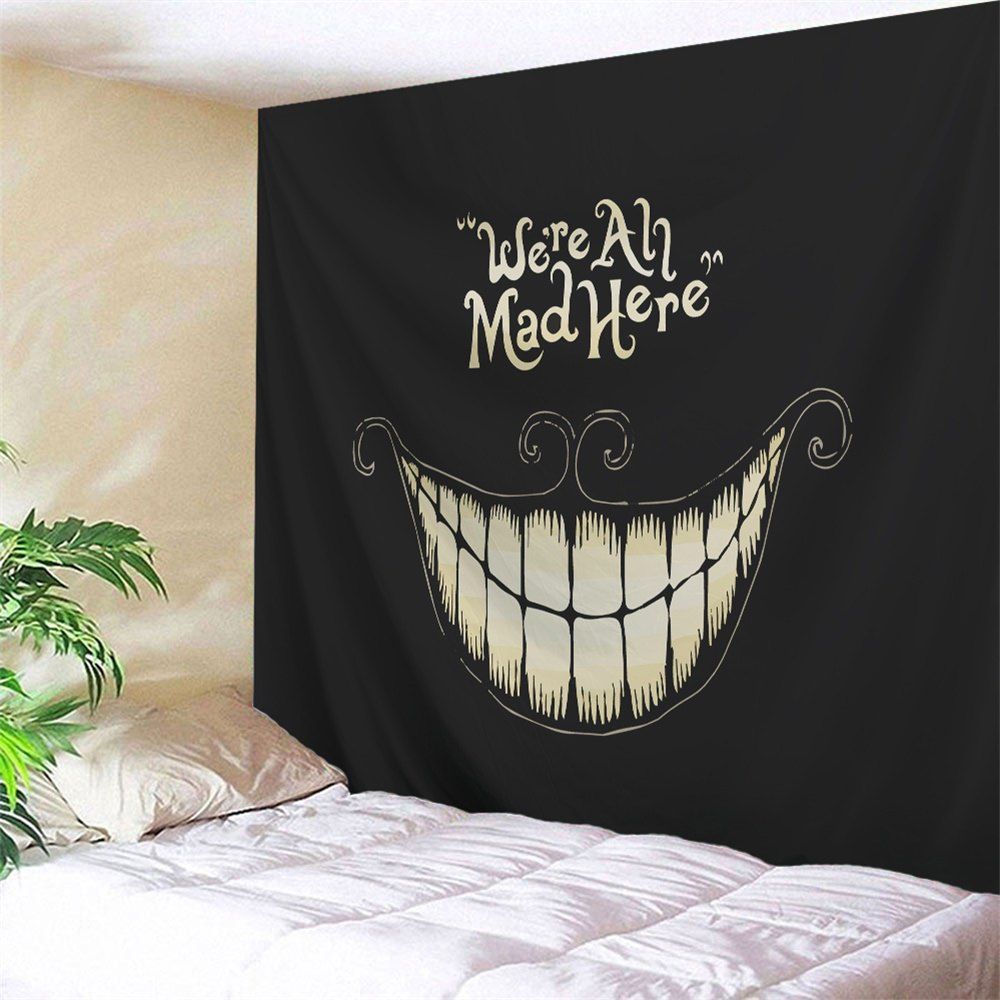 

Wall Blanket Halloween Funny Smile Printed Tapestry, Black