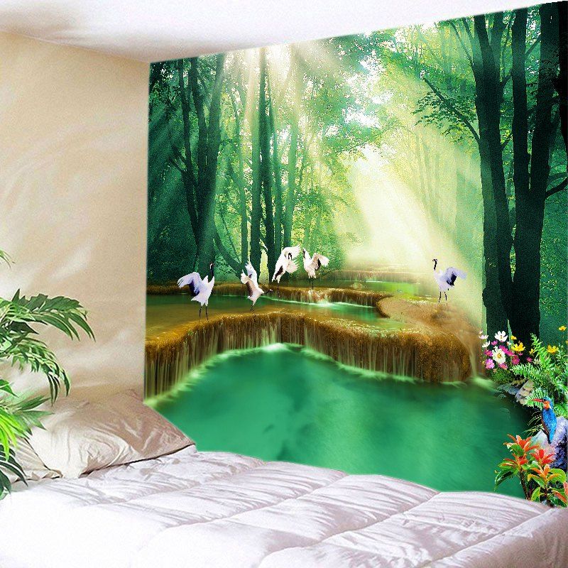 

Forest Falls Print Tapestry Wall Hanging Art Decoration, Green