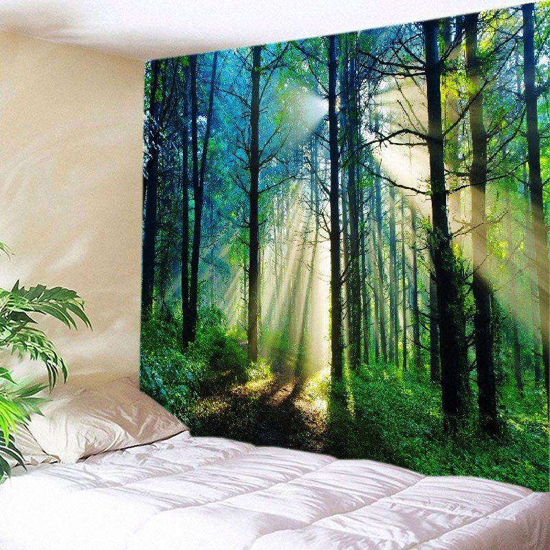 Green W91 Inch L71 Forest Sunlight Pattern Tapestry Wall Forest Sunlight Pattern Tapestry Wall Hanging Art Decoration