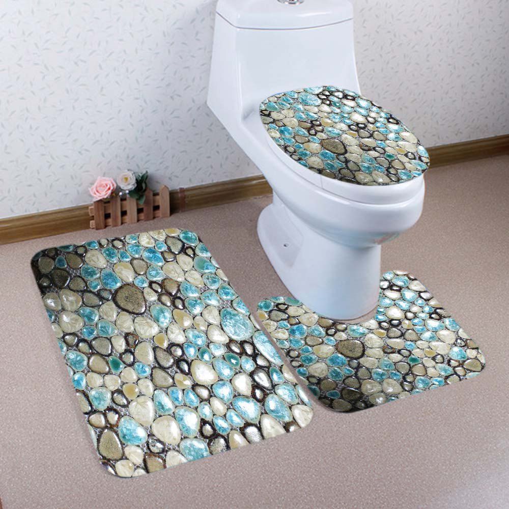 

Pebble Stones Pattern 3 Pcs Bath Mat Toilet Mat, Colormix