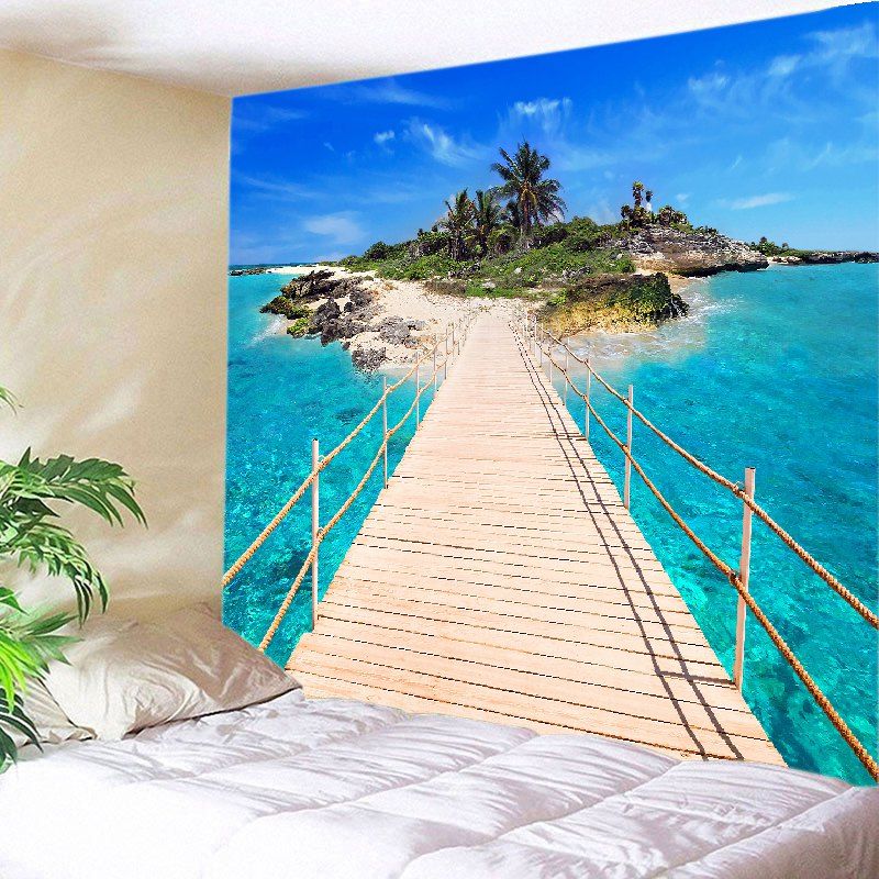 

Ocean Bridge Island Print Tapestry Wall Hanging Art Decoration, Lake blue