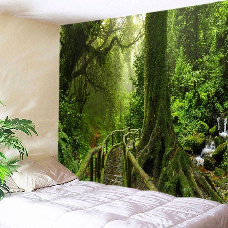 

Forest Bridge Falls Print Tapestry Wall Hanging Art Decoration, Green