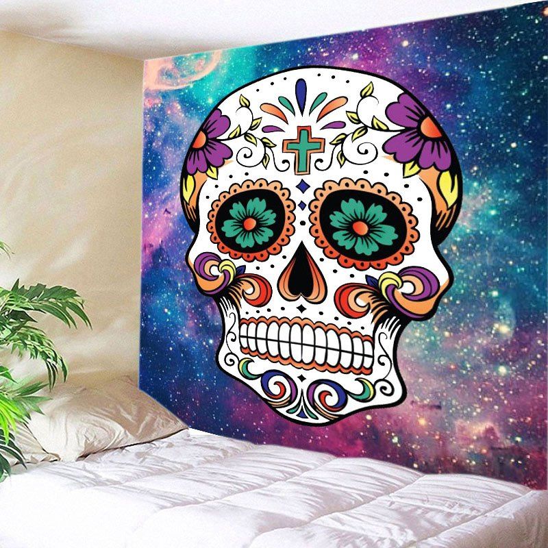 

Galaxy Floral Skull Print Tapestry Wall Hanging Art Decoration, Colormix