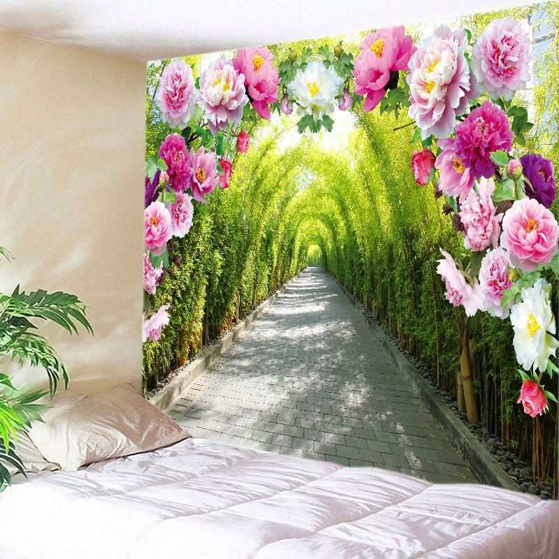 

Flowers Bamboo Forest Path Print Tapestry Wall Hanging Art Decoration, Green