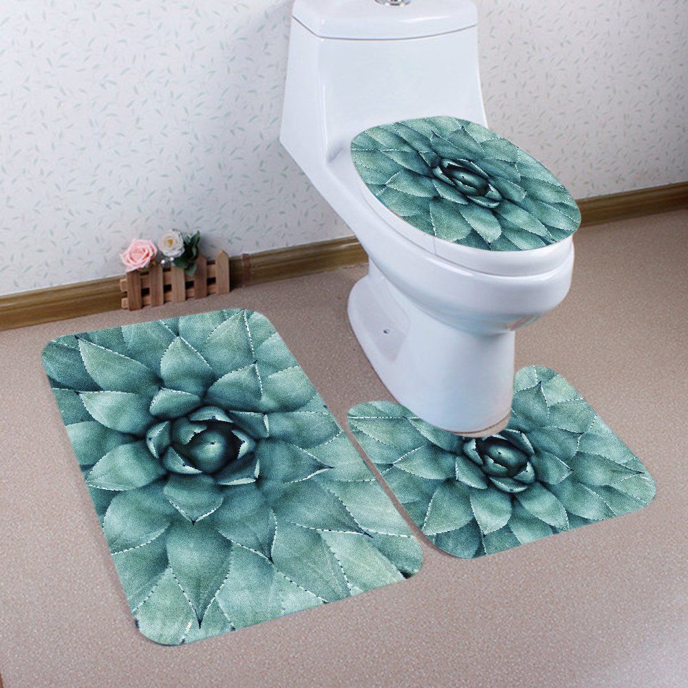 

Succulents Pattern 3 Pcs Bath Mat Toilet Mat, Green