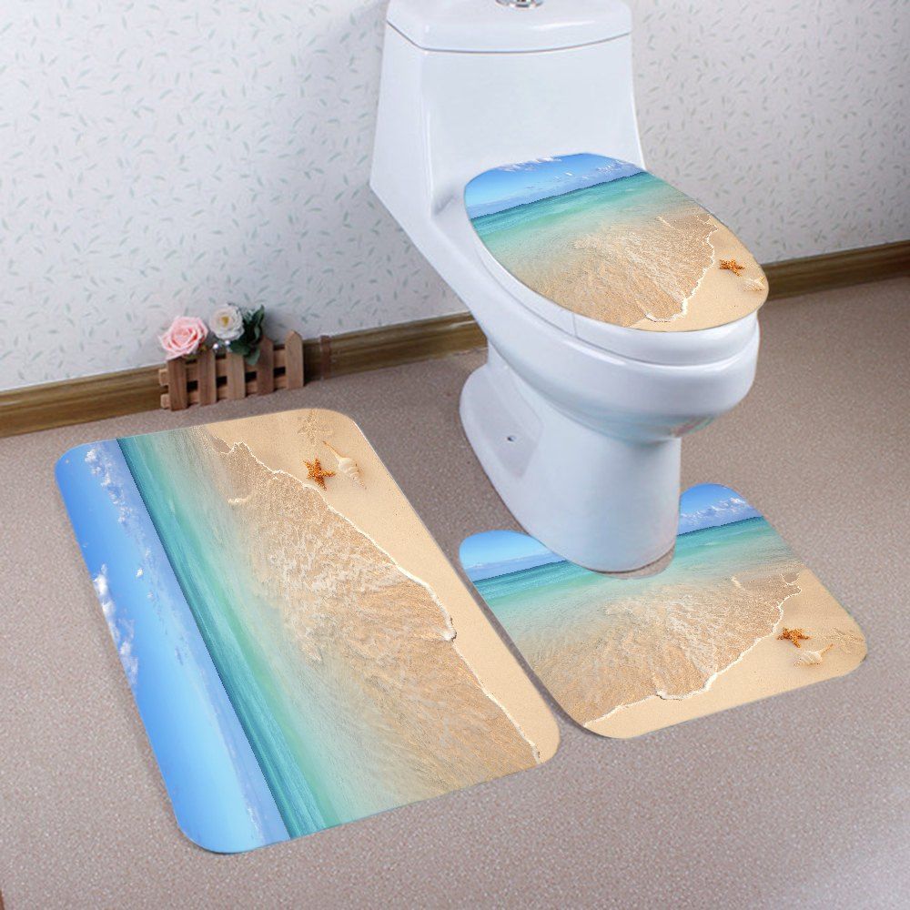 

Beach Starfish Pattern 3 Pcs Bath Mat Toilet Mat, Colormix