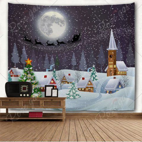 

Christmas Snow Town Moon Wall Tapestry, Colormix